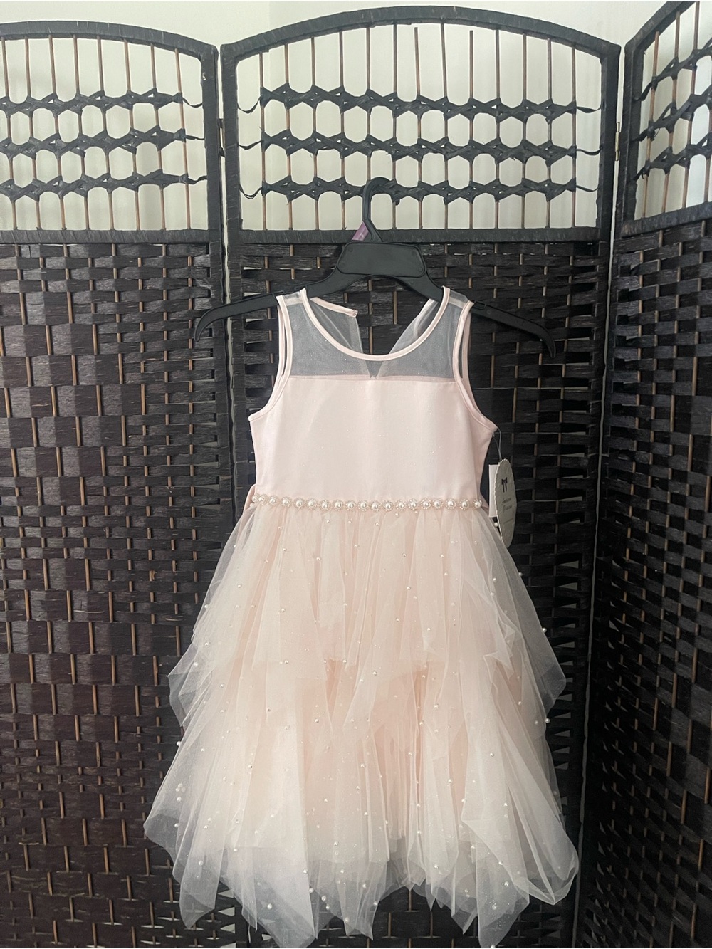 American Princess Pale Pink Tulle Pearl-Trim Dress